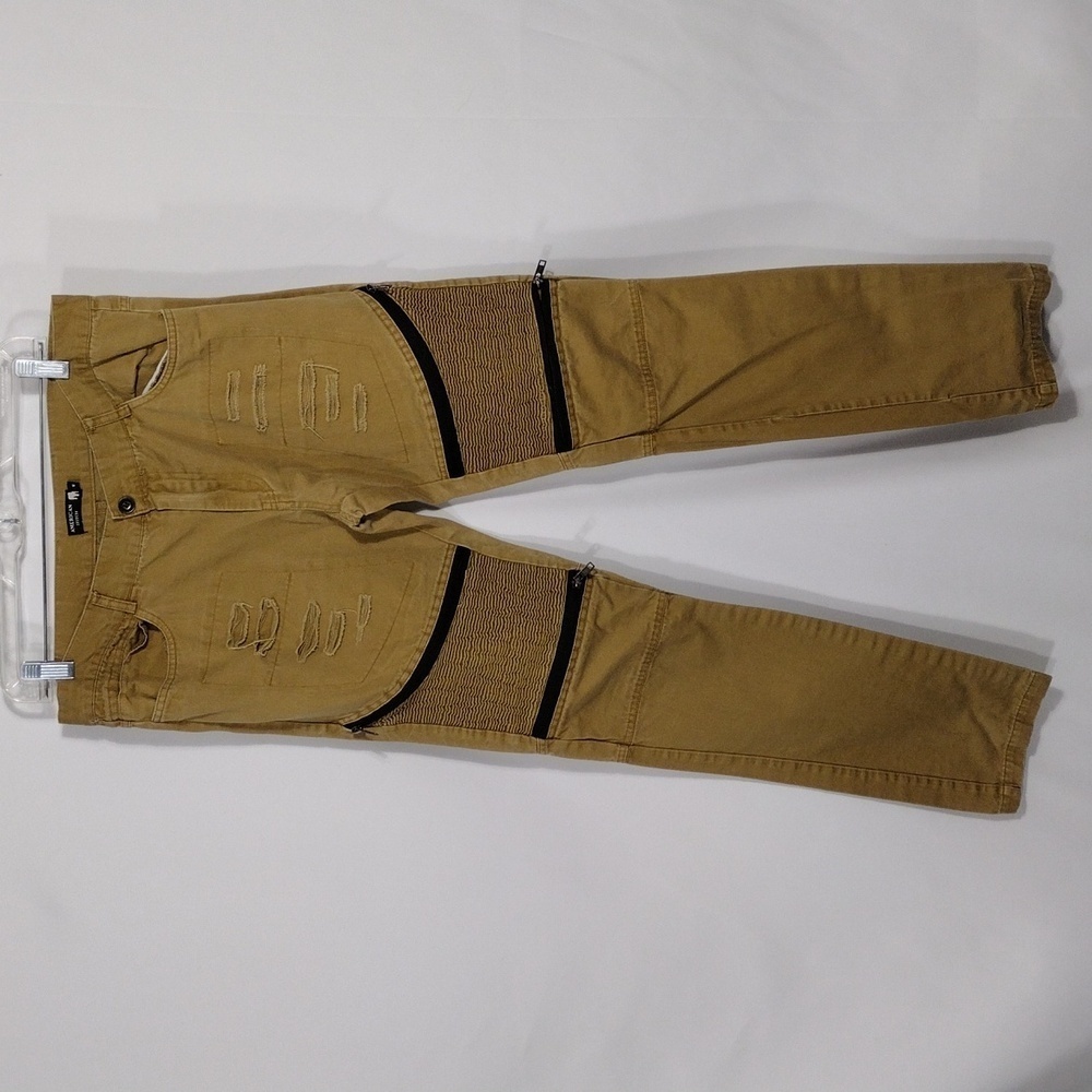 American Stitch Distressed Tan Pants size Medium with Zippers